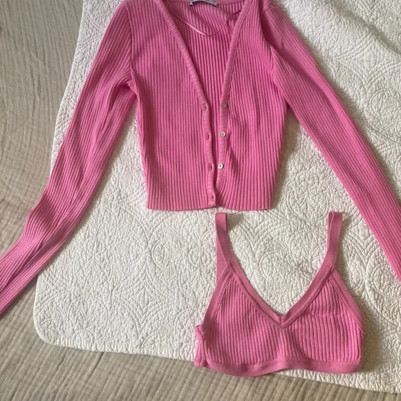 Zara rubbed pink top size S and cardigan M size sells as a set - Picture 7 of 16
